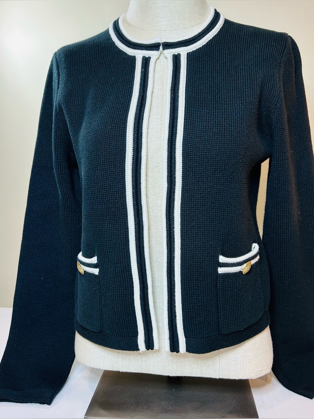 NWT J.Crew Emilie Sweater Lady Jacket in Black Ivory Contrast Trim Cardigan S